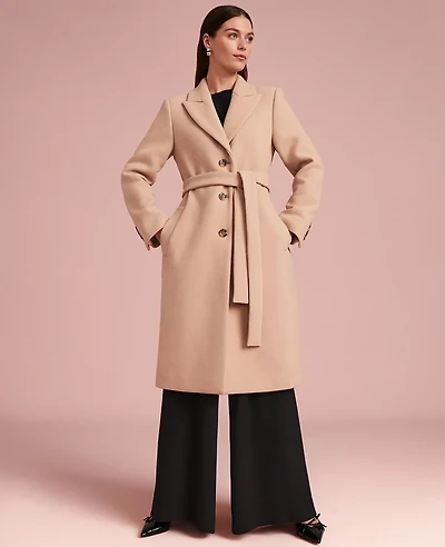 Ann Taylor Petite Belted Tie Waist Coat Size Large Cafe Au Lait Women's