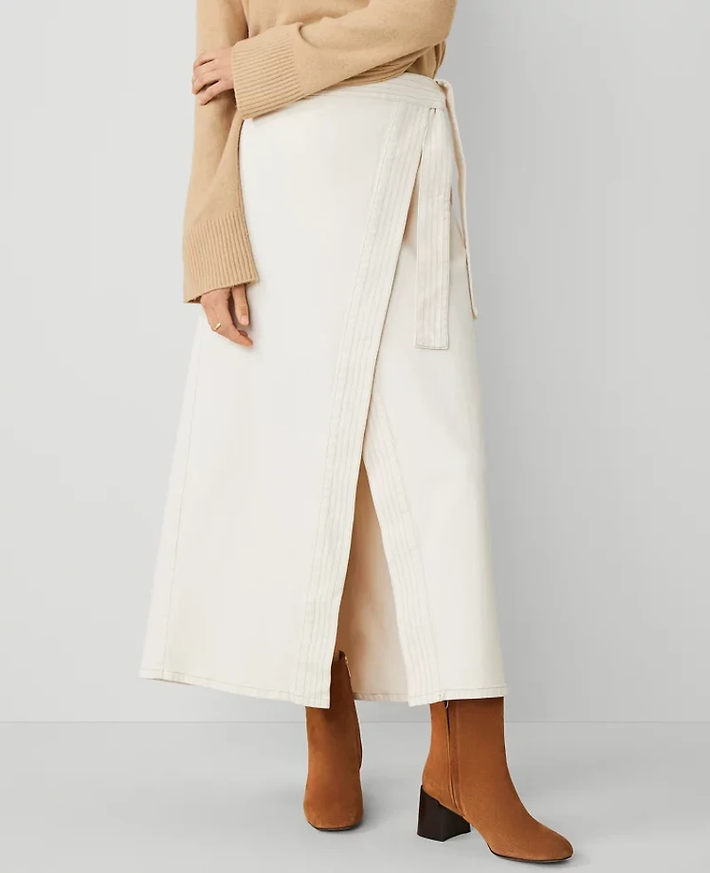 Ann Taylor Petite Weekend Collection Denim Wrap Maxi Skirt Ivory Women's