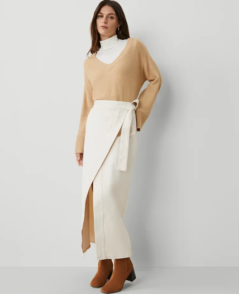 Ann Taylor Petite Weekend Collection Denim Wrap Maxi Skirt Ivory Women's