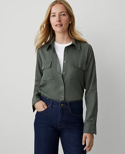 Ann Taylor Weekend Collection Pocket Shirt Size XS Dried Cilantro Women's