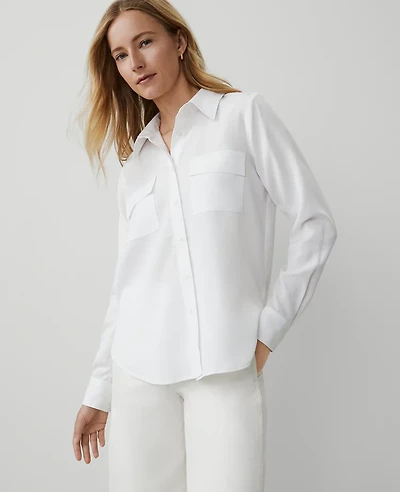 Ann Taylor Weekend Collection Pocket Shirt White Women's