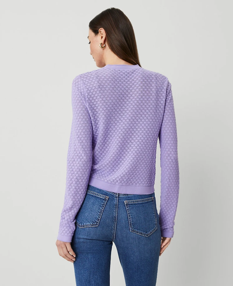 Ann Taylor Pointelle Cardigan Size Large Radiant Amethyst Women's