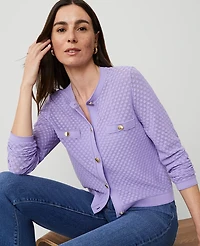 Ann Taylor Pointelle Cardigan Size Large Radiant Amethyst Women's