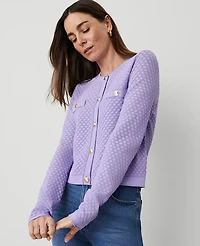 Ann Taylor Pointelle Cardigan Size Large Radiant Amethyst Women's