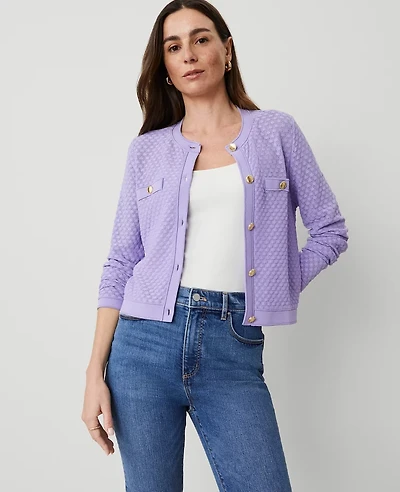 Ann Taylor Pointelle Cardigan Size Large Radiant Amethyst Women's