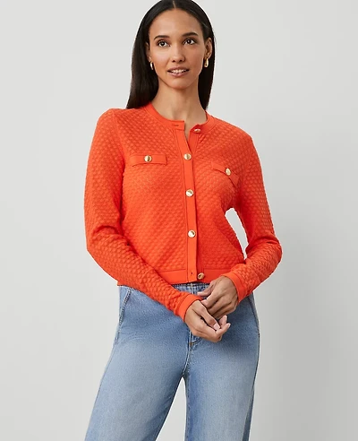Ann Taylor Pointelle Cardigan Size Small Deep Flame Orange Women's