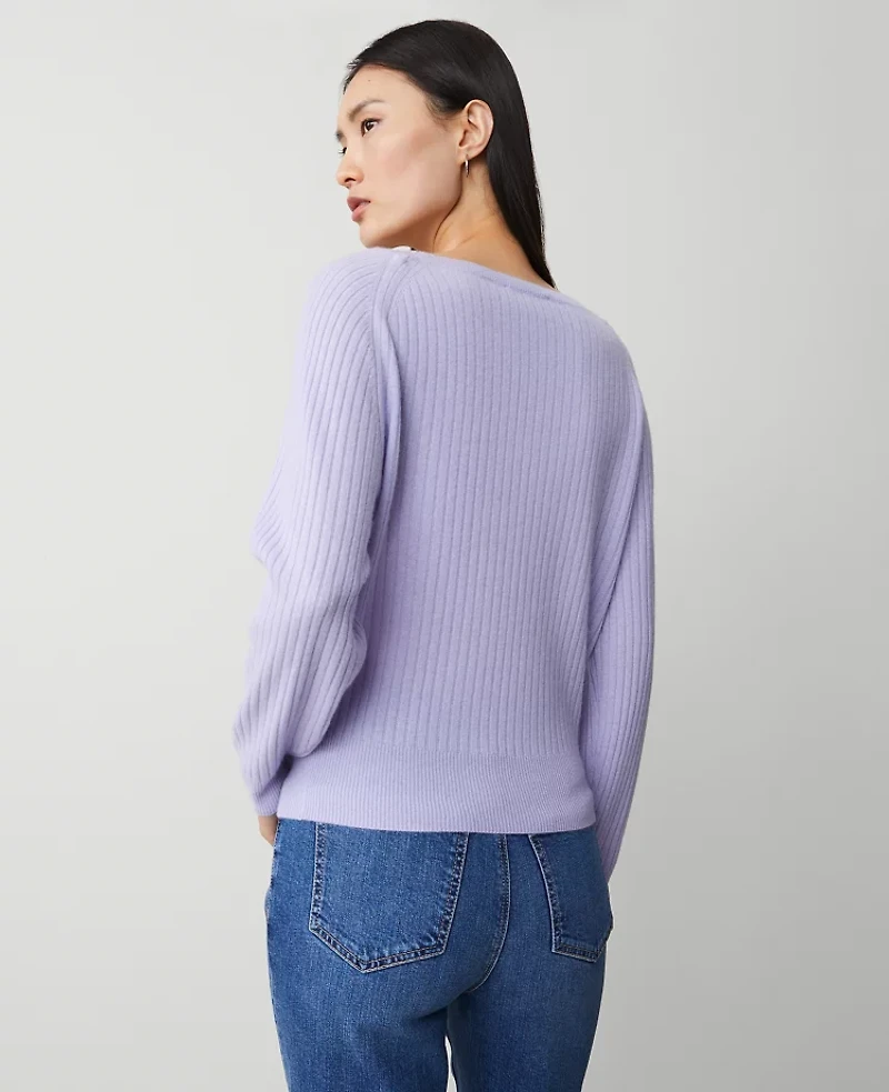 Ann Taylor Ribbed Cashmere Sweater Size Large Lilac Bud Women's