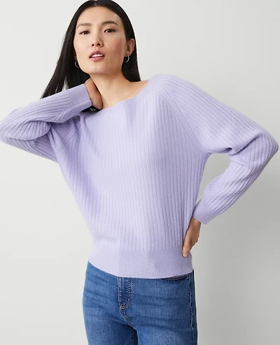 Ann Taylor Ribbed Cashmere Sweater Size XS Lilac Bud Women's