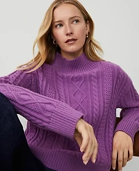 Ann Taylor Mixed Cable Mock Neck Sweater Size Large Purple Monarch Women's