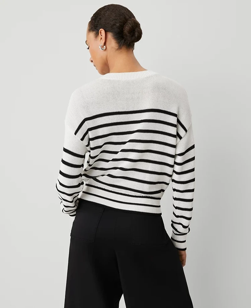 Ann Taylor Weekend Collection Striped Wedge Sweater White/Black Multi Women's