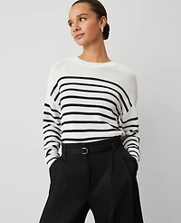 Ann Taylor Weekend Collection Striped Wedge Sweater White/Black Multi Women's