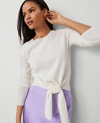 Ann Taylor Cashmere Tie-Waist Sweater Pale Ivory Women's