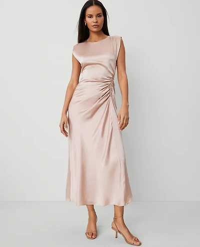 Ann Taylor Studio Collection Silk Flutter Sleeve Midi Dress Rose Dust Women's