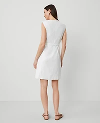 Ann Taylor The Belted Shift Dress Herringbone Linen Blend White Women's