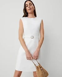 Ann Taylor The Belted Shift Dress Herringbone Linen Blend White Women's