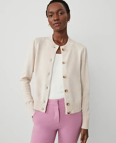 Ann Taylor Shimmer Puff Sleeve Cardigan Size 2XL Neutral Metallic Women's