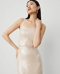 Ann Taylor Petite Cropped Sequin Tank Top Metallic Champagne Women's