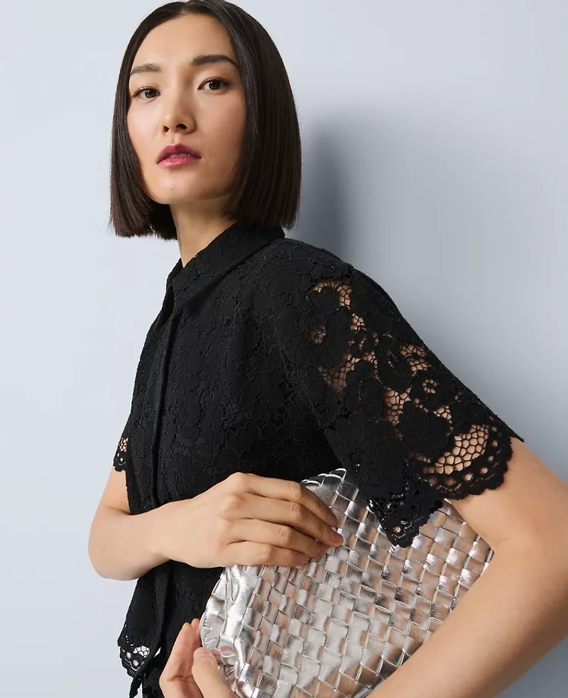 Ann Taylor Lace Modern Blouse Black Women's