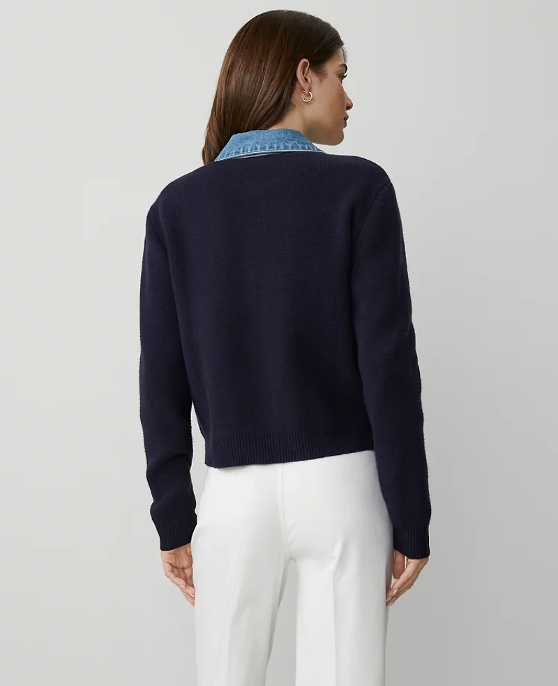 Ann Taylor Weekend Collection Denim Sweater Jacket Size Small Night Sky Women's