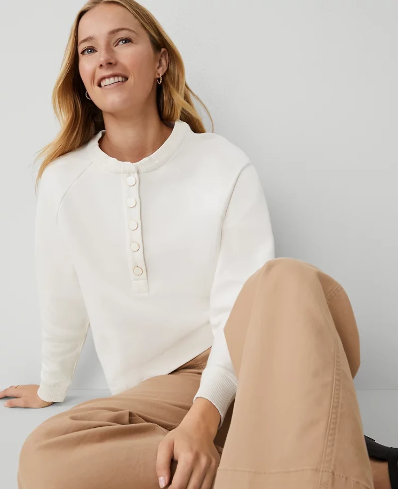 Ann Taylor Weekend Collection Henley Sweatshirt Size XL Winter White Women's