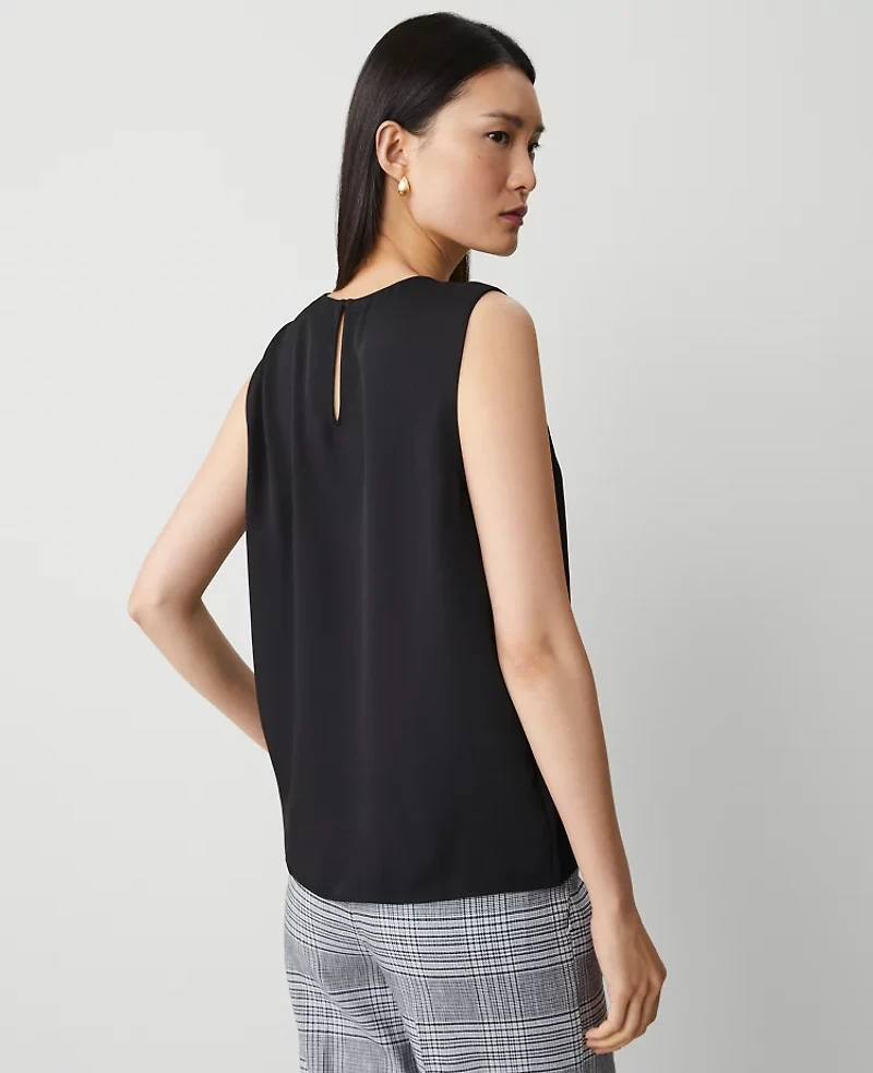 Ann Taylor Silky Crew Neck Shell Top Size Medium Black Women's