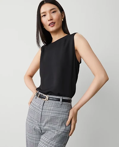 Ann Taylor Silky Crew Neck Shell Top Size Medium Black Women's