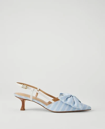 Ann Taylor Bow Slingback Kitten Heel Pumps Size 5 1/2 Larimar Blue Women's
