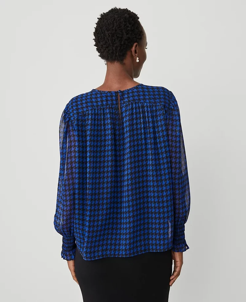 Ann Taylor Houndstooth Tweed Shirred Top Size XL Blue Women's