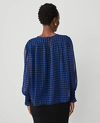 Ann Taylor Houndstooth Tweed Shirred Top Size XL Blue Women's