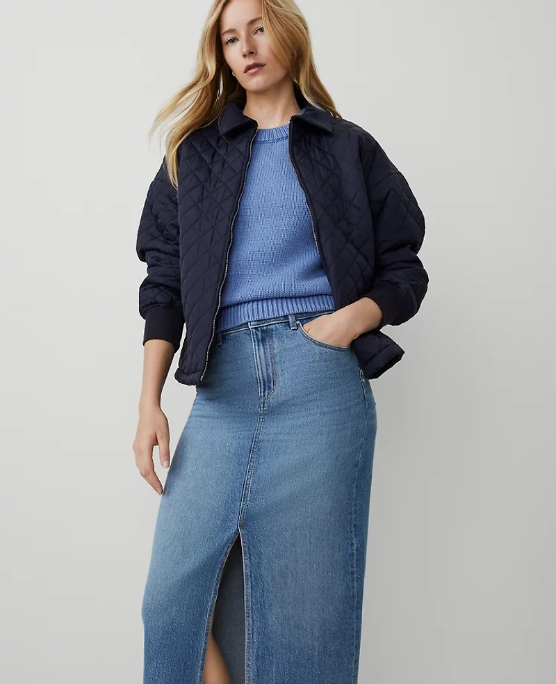 Ann Taylor Weekend Collection Chunky Wedge Sweater T-Shirt Colony Blue Women's