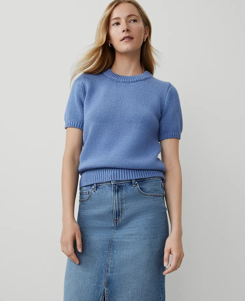 Ann Taylor Weekend Collection Chunky Wedge Sweater T-Shirt Colony Blue Women's
