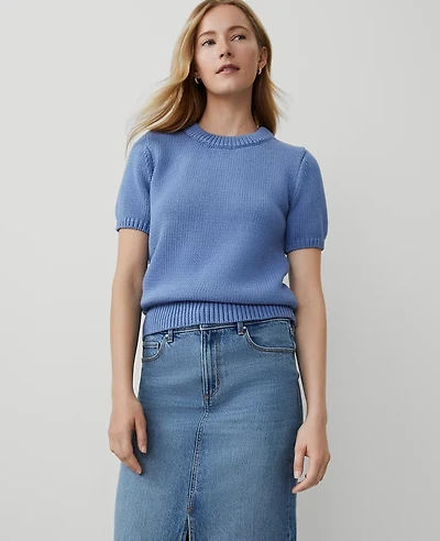 Ann Taylor Weekend Collection Chunky Wedge Sweater T-Shirt Colony Blue Women's