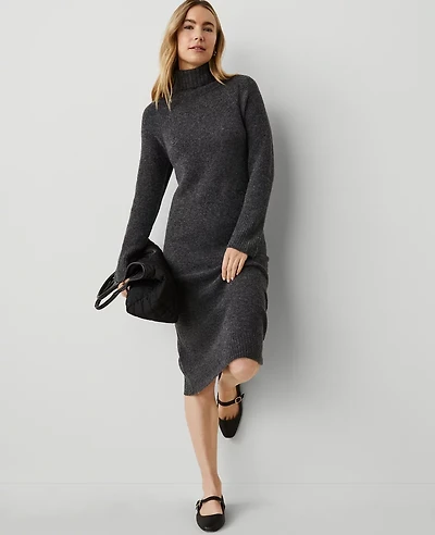 Ann Taylor Petite Weekend Collection Ribbed Sweater Dress Heathered Onyx Women's