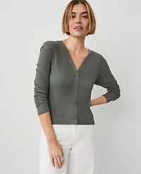 Ann Taylor Weekend Collection Fitted V-Neck Cardigan Dried Cilantro Women's