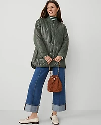 Ann Taylor Petite Weekend Collection Varsity Collar Quilted Jacket Dried Cilantro Women's