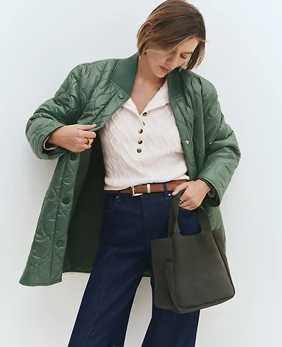Ann Taylor Petite Weekend Collection Varsity Collar Quilted Jacket Dried Cilantro Women's