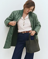 Ann Taylor Petite Weekend Collection Varsity Collar Quilted Jacket Dried Cilantro Women's