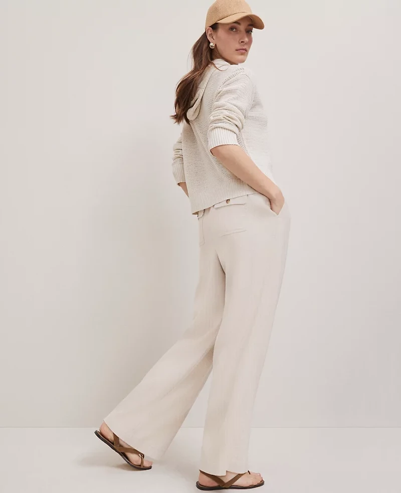 Ann Taylor Weekend Collection Pull On Wide-Leg Pant Linen Blend Natural Flax Women's