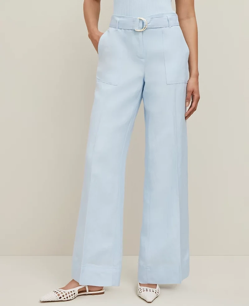 Ann Taylor The Belted Wide-Leg Pant Linen Blend Women's