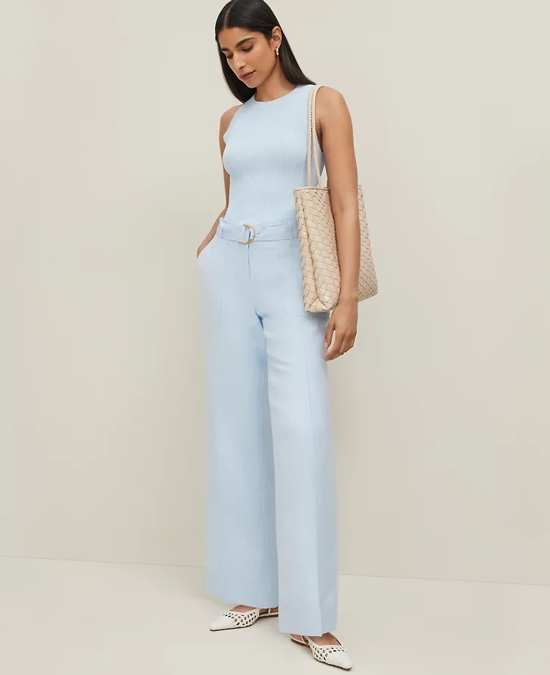 Ann Taylor The Belted Wide-Leg Pant Linen Blend Women's