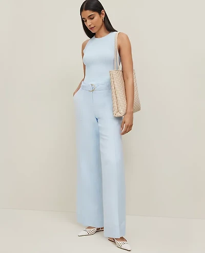 Ann Taylor The Belted Wide-Leg Pant Linen Blend Women's