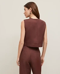 Ann Taylor Linen Blend Patch Pocket Vest Rich Walnut Women's