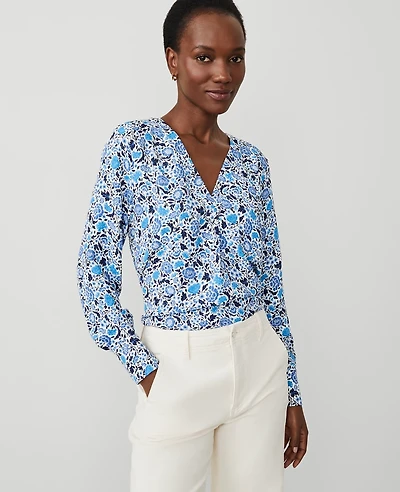 Ann Taylor Floral Mixed Media Top Winter White Women's