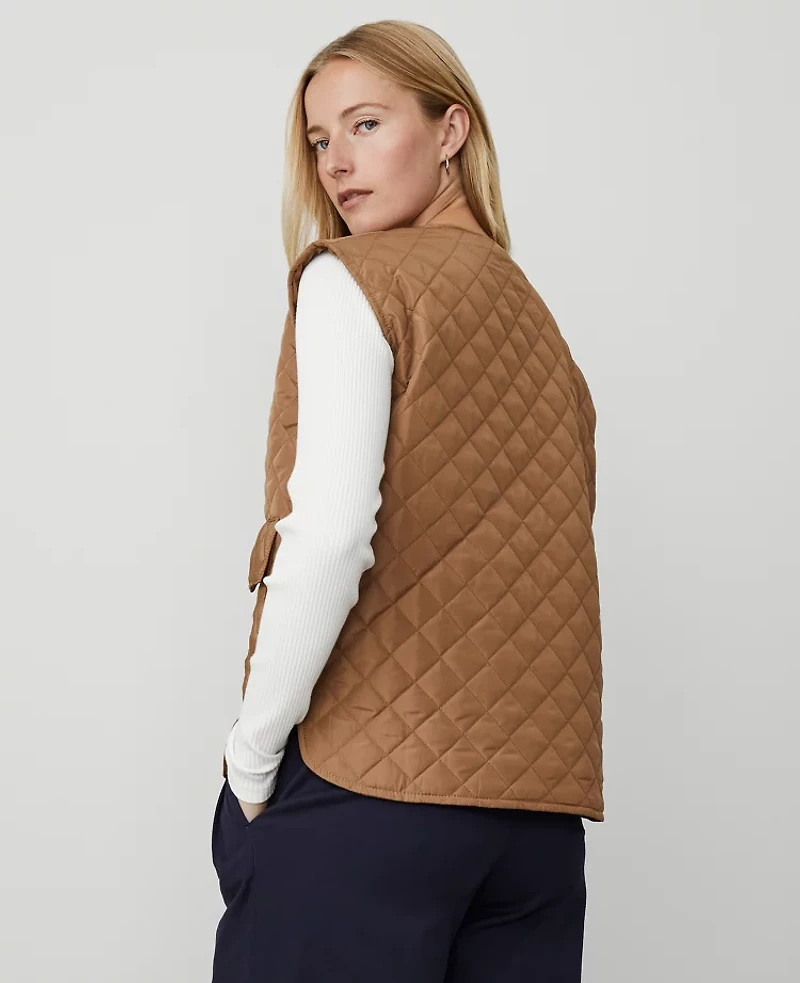 Ann Taylor Weekend Collection Quilted Puffer Vest Cappuccino Tan Women's