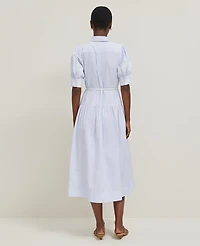 Ann Taylor Embroidered Trim Striped Shirtdress Light Blue Women's