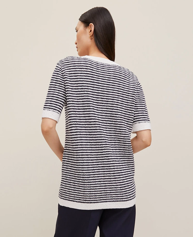 Ann Taylor Striped Long Sweater Jacket Navy/White Women's