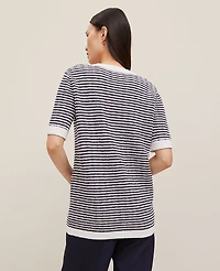 Ann Taylor Striped Long Sweater Jacket Navy/White Women's