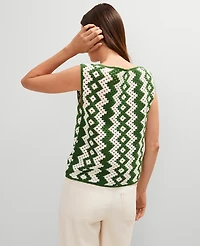 Ann Taylor Geo Crochet Sweater Shell Top Green/White Combo Women's
