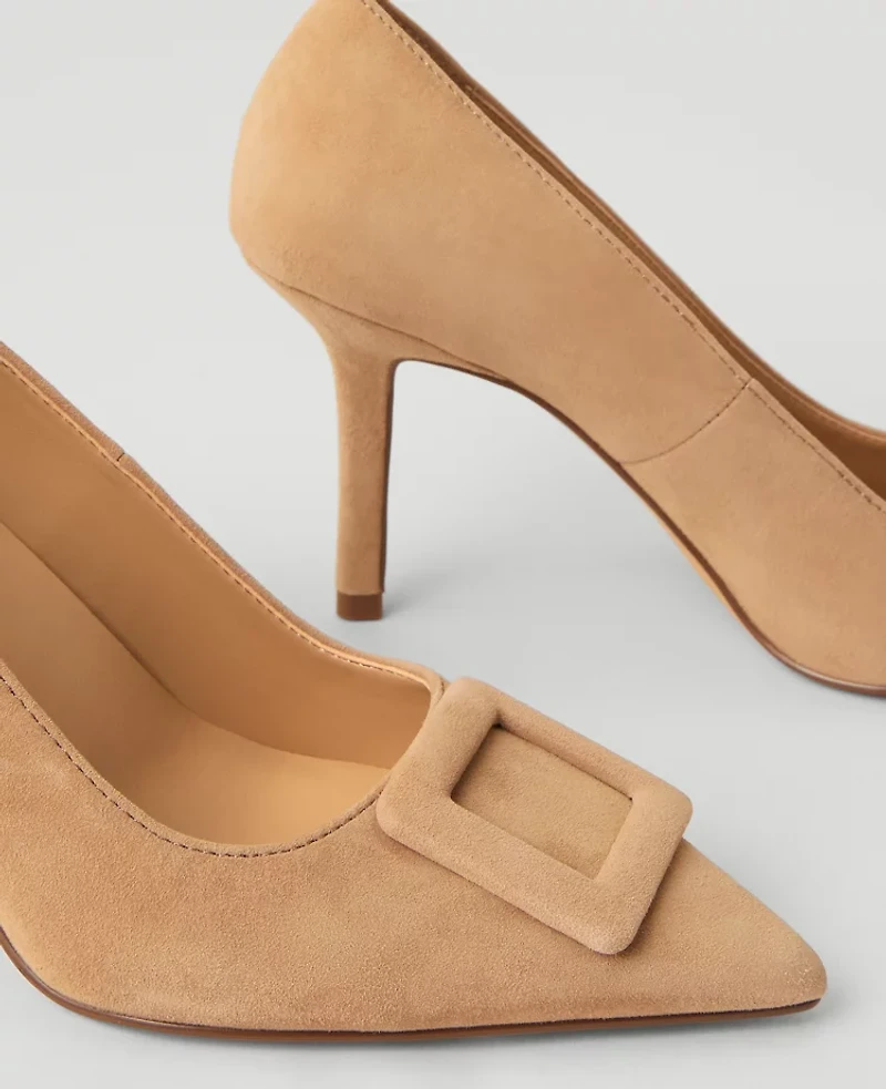 Ann Taylor Buckle Pointy Toe Suede Pumps 8 Women's