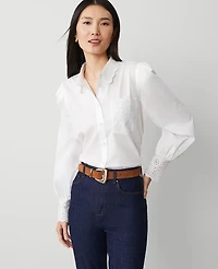 Ann Taylor Eyelet Embroidered Pocket Shirt Size Medium White Women's